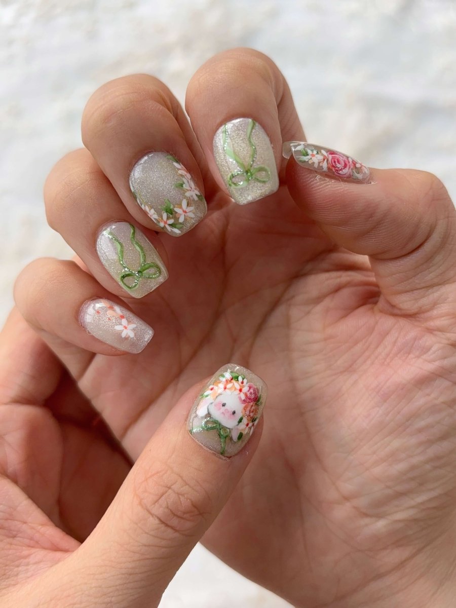 Bunny in Bloom: The Press-On Nails Bringing Gardencore to Your Fingertips 🌸🐰