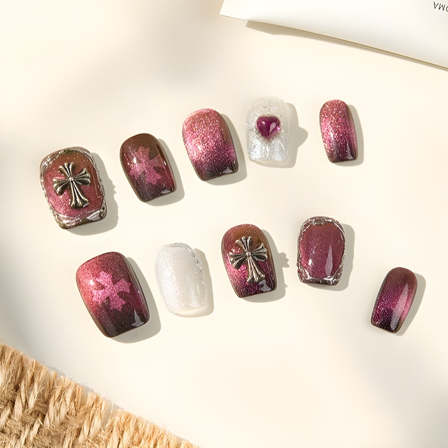 Garnet Eclipse nail set with certification card and handmade packaging