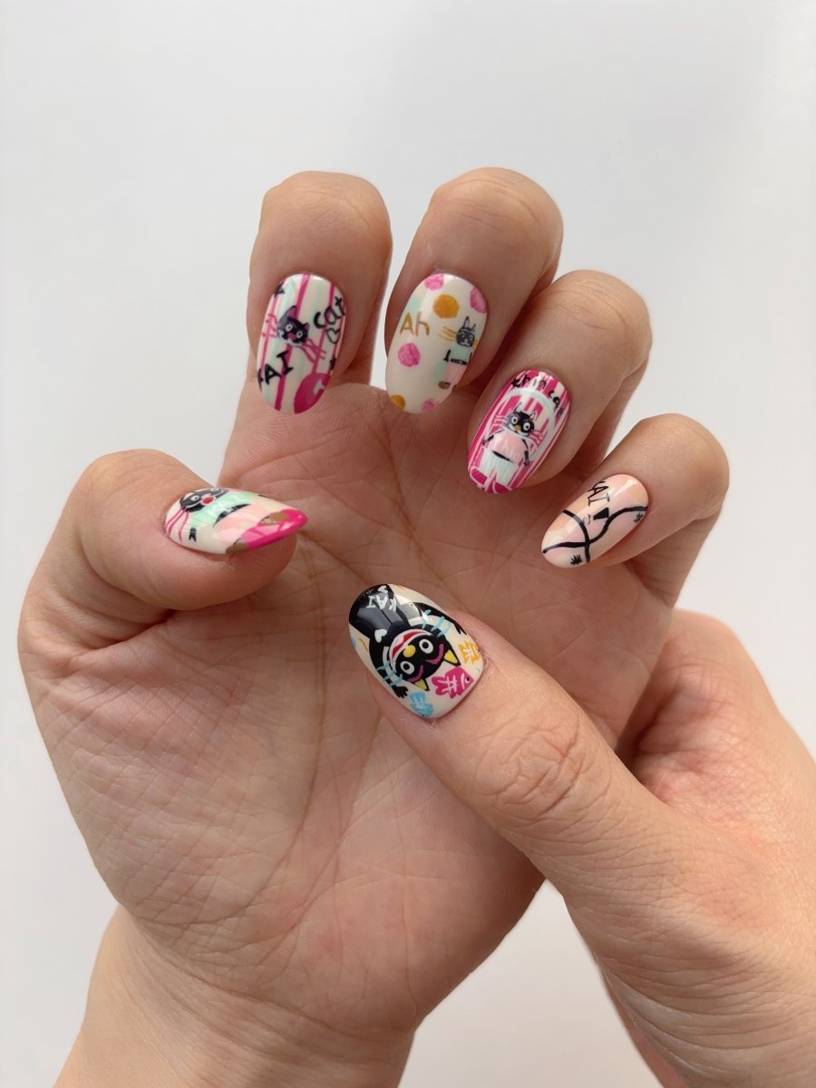 Custom peach nude base with white double-line French tips