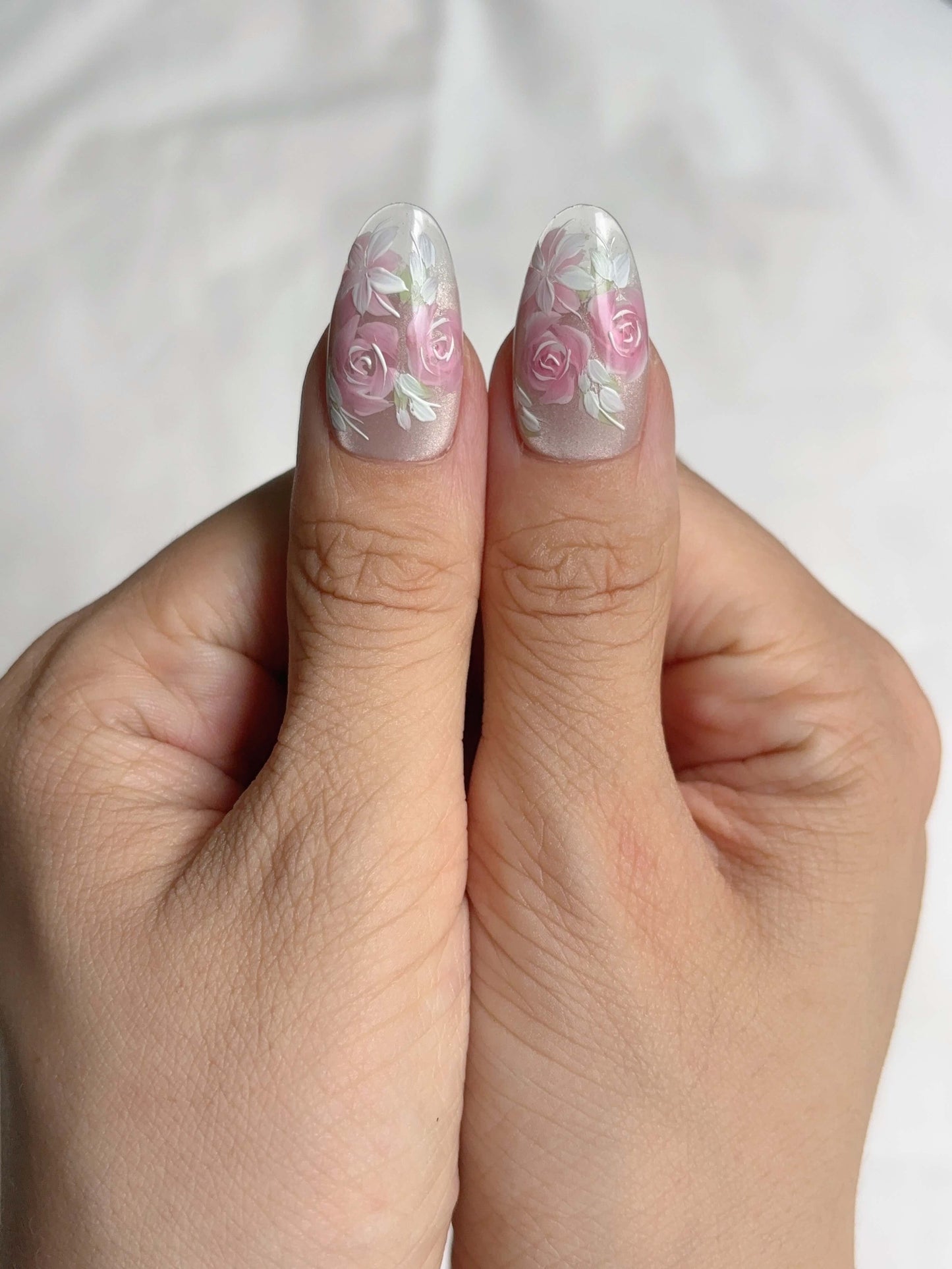 Matching thumbs with hand-painted rose accents from Rosé Reverie set