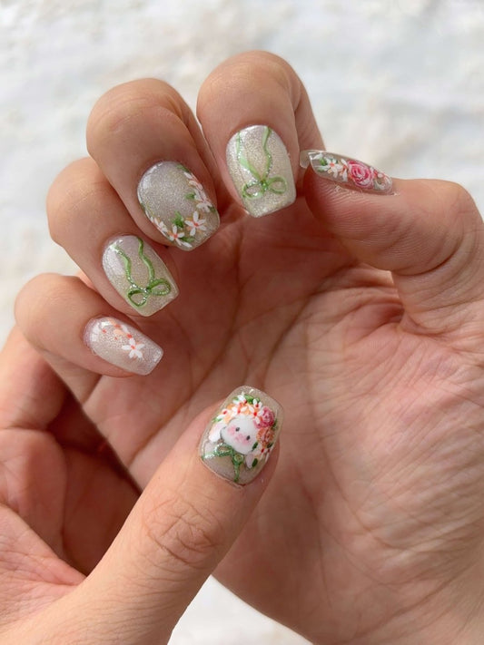 Bunny in Bloom: The Press-On Nails Bringing Gardencore to Your Fingertips 🌸🐰