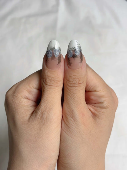 Matching thumbs with white rose and transparent floral detail from Twilight Garden set