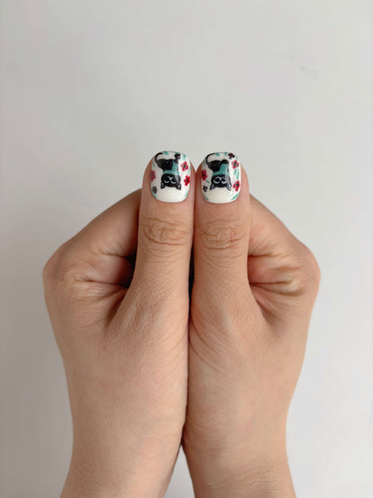 Matching thumbs with black cat and floral detail from Lucky Cat Bloom set